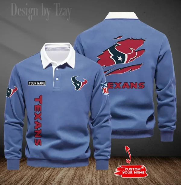 Houston Texans Long Sleeve Men's Golf Polo Shirt SPTLSMGPS045 - Image 4