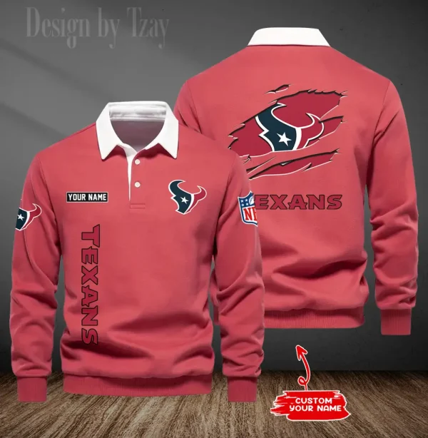 Houston Texans Long Sleeve Men's Golf Polo Shirt SPTLSMGPS045 - Image 6