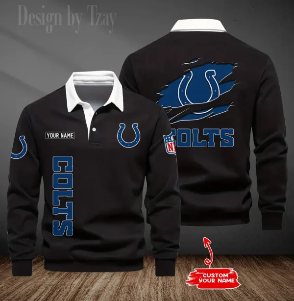 Indianapolis Colts Long Sleeve Men's Golf Polo Shirt SPTLSMGPS046