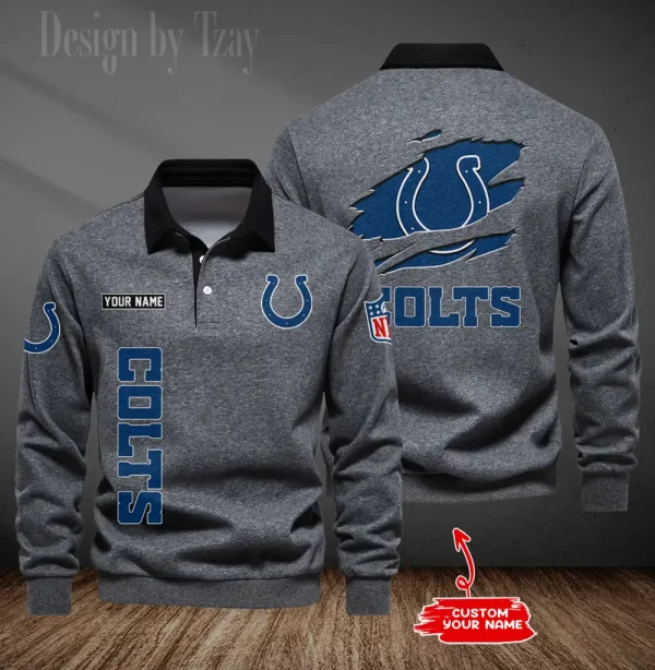Indianapolis Colts Long Sleeve Men's Golf Polo Shirt SPTLSMGPS046 - Image 3