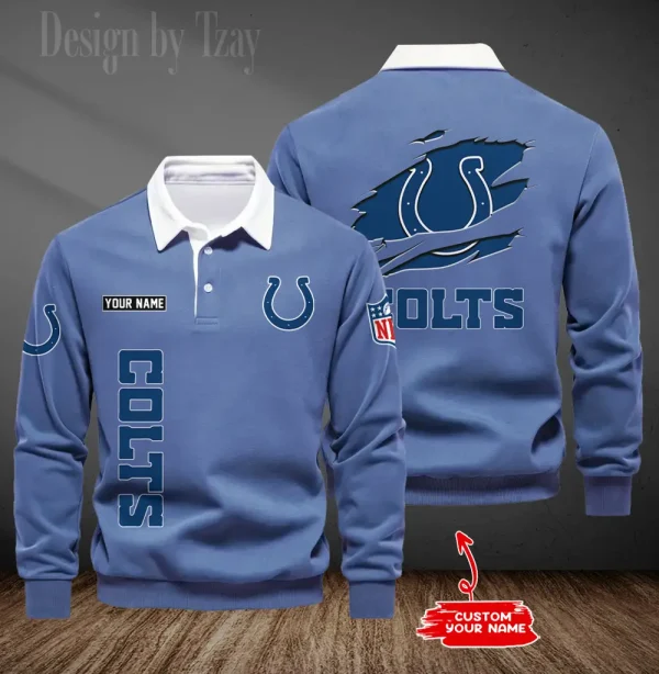 Indianapolis Colts Long Sleeve Men's Golf Polo Shirt SPTLSMGPS046 - Image 4