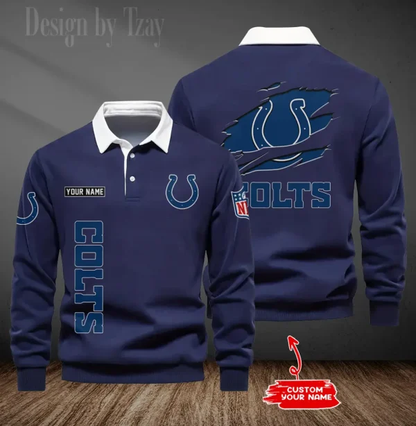 Indianapolis Colts Long Sleeve Men's Golf Polo Shirt SPTLSMGPS046 - Image 5