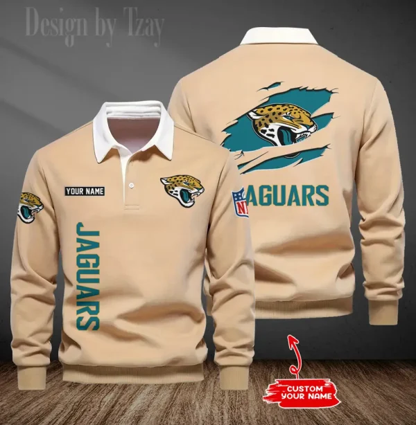 Jacksonville Jaguars Long Sleeve Men's Golf Polo Shirt SPTLSMGPS047 - Image 2