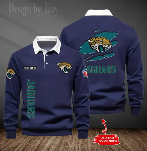 Jacksonville Jaguars Long Sleeve Men's Golf Polo Shirt SPTLSMGPS047 - Image 3