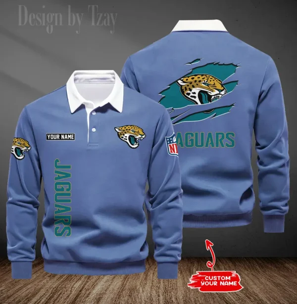Jacksonville Jaguars Long Sleeve Men's Golf Polo Shirt SPTLSMGPS047 - Image 4