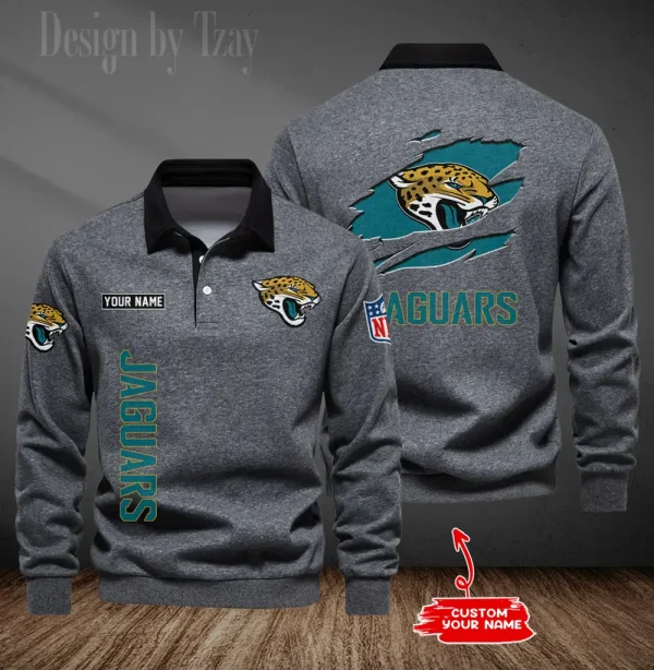 Jacksonville Jaguars Long Sleeve Men's Golf Polo Shirt SPTLSMGPS047 - Image 5
