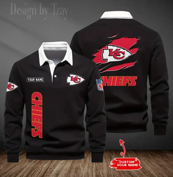 Kansas City Chiefs Long Sleeve Men's Golf Polo Shirt SPTLSMGPS048