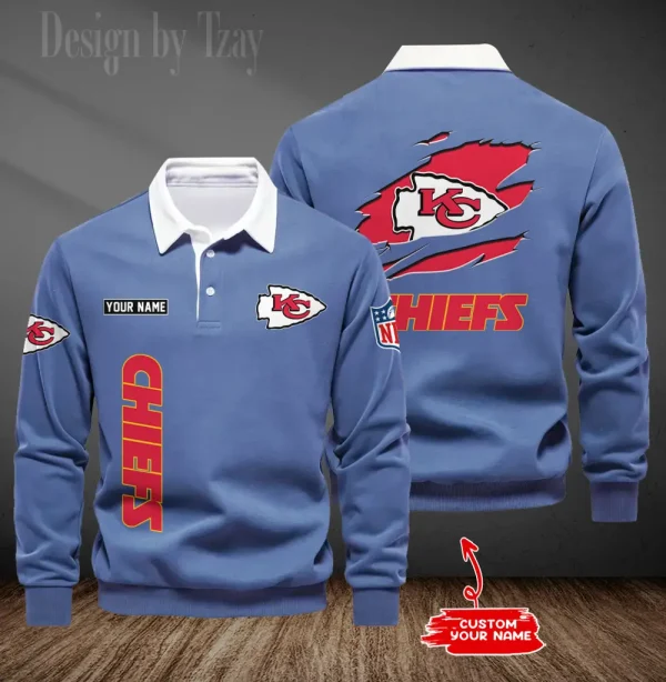 Kansas City Chiefs Long Sleeve Men's Golf Polo Shirt SPTLSMGPS048 - Image 4