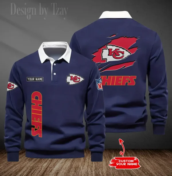 Kansas City Chiefs Long Sleeve Men's Golf Polo Shirt SPTLSMGPS048 - Image 5