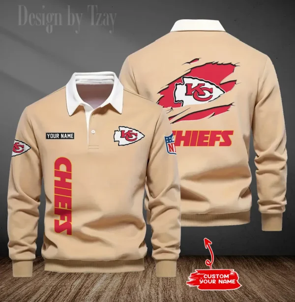 Kansas City Chiefs Long Sleeve Men's Golf Polo Shirt SPTLSMGPS048 - Image 6