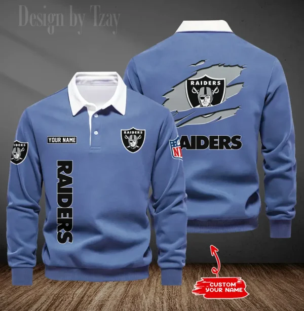 Las Vegas Raiders Long Sleeve Men's Golf Polo Shirt SPTLSMGPS049 - Image 3