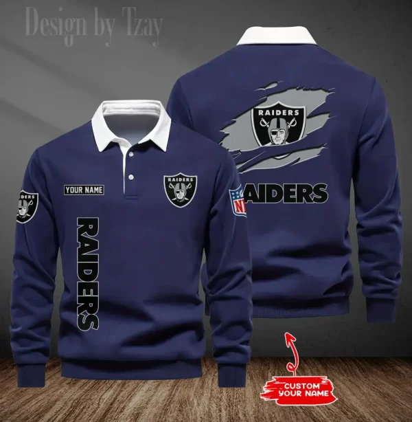 Las Vegas Raiders Long Sleeve Men's Golf Polo Shirt SPTLSMGPS049 - Image 4