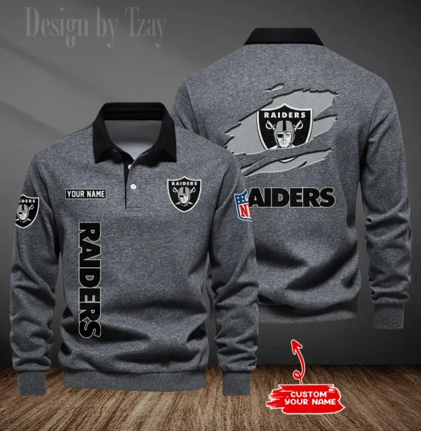 Las Vegas Raiders Long Sleeve Men's Golf Polo Shirt SPTLSMGPS049 - Image 5