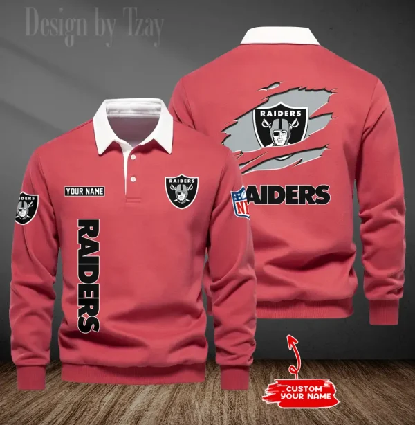 Las Vegas Raiders Long Sleeve Men's Golf Polo Shirt SPTLSMGPS049 - Image 6