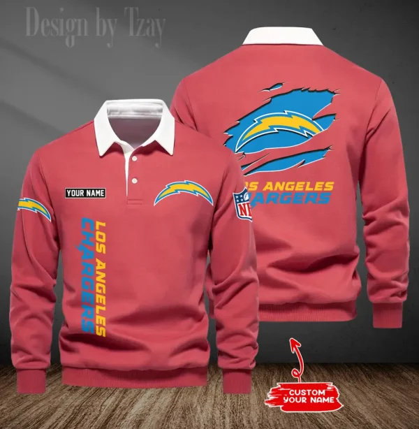 Los Angeles Chargers Long Sleeve Men's Golf Polo Shirt SPTLSMGPS050 - Image 2
