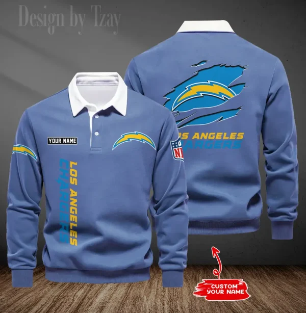 Los Angeles Chargers Long Sleeve Men's Golf Polo Shirt SPTLSMGPS050 - Image 4