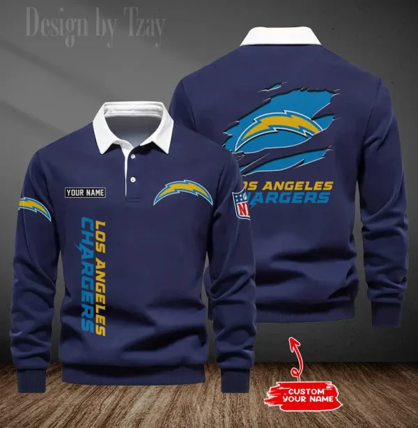 Los Angeles Chargers Long Sleeve Men's Golf Polo Shirt SPTLSMGPS050 - Image 5
