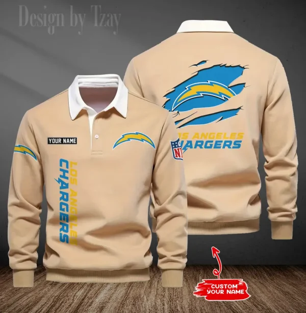 Los Angeles Chargers Long Sleeve Men's Golf Polo Shirt SPTLSMGPS050 - Image 6