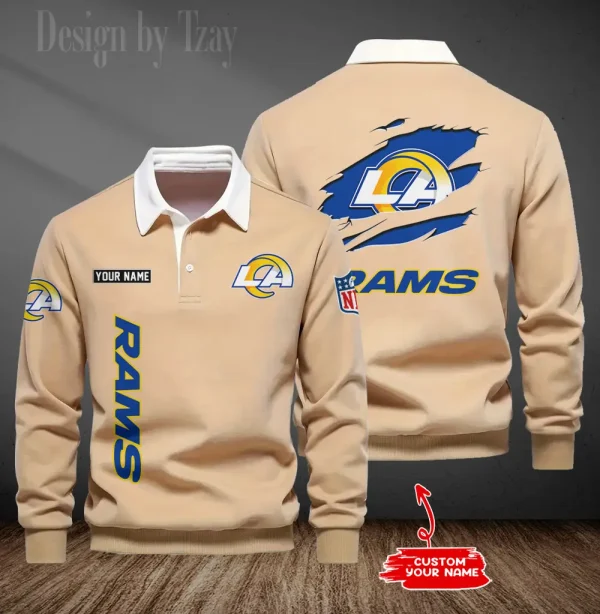 Los Angeles Rams Long Sleeve Men's Golf Polo Shirt SPTLSMGPS051 - Image 2