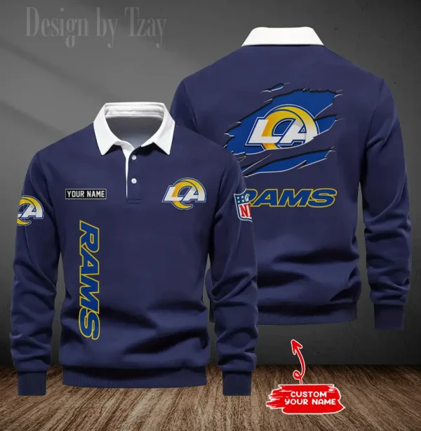 Los Angeles Rams Long Sleeve Men's Golf Polo Shirt SPTLSMGPS051 - Image 3