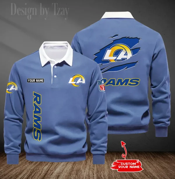 Los Angeles Rams Long Sleeve Men's Golf Polo Shirt SPTLSMGPS051 - Image 4