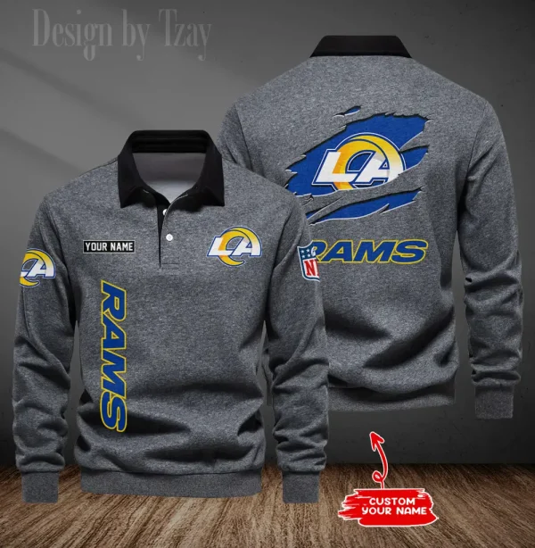 Los Angeles Rams Long Sleeve Men's Golf Polo Shirt SPTLSMGPS051 - Image 5