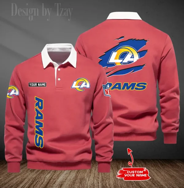 Los Angeles Rams Long Sleeve Men's Golf Polo Shirt SPTLSMGPS051 - Image 6