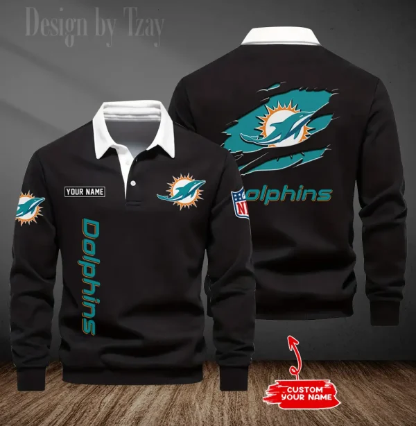 Miami Dolphins Long Sleeve Men's Golf Polo Shirt SPTLSMGPS052