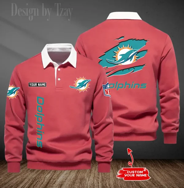 Miami Dolphins Long Sleeve Men's Golf Polo Shirt SPTLSMGPS052 - Image 2