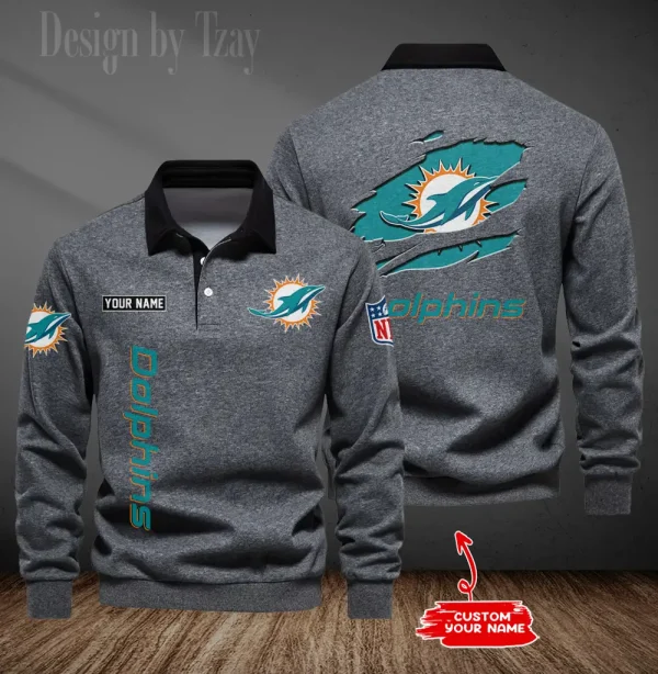 Miami Dolphins Long Sleeve Men's Golf Polo Shirt SPTLSMGPS052 - Image 3