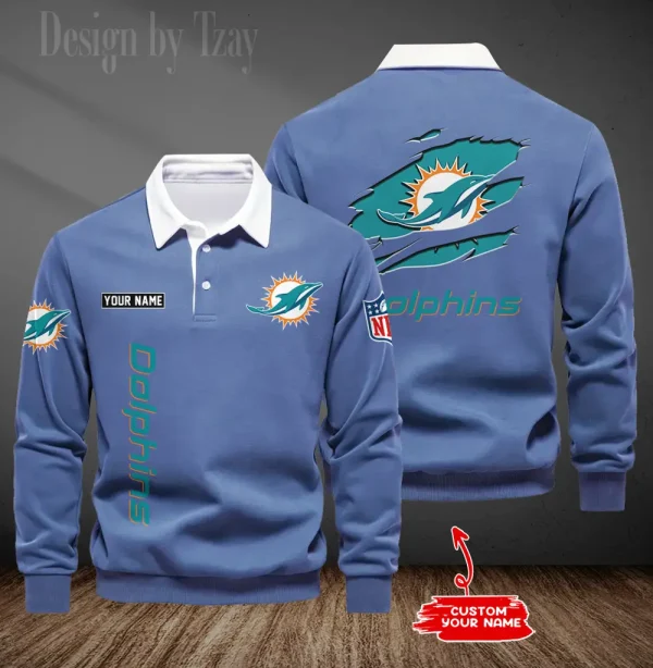 Miami Dolphins Long Sleeve Men's Golf Polo Shirt SPTLSMGPS052 - Image 4