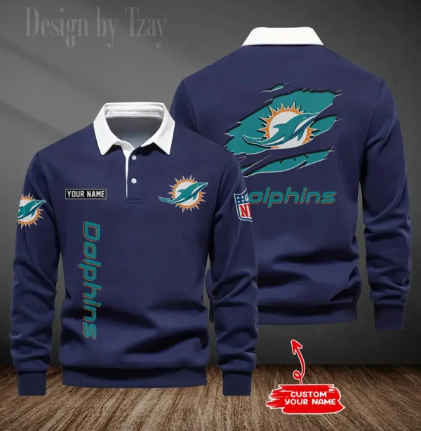 Miami Dolphins Long Sleeve Men's Golf Polo Shirt SPTLSMGPS052 - Image 5