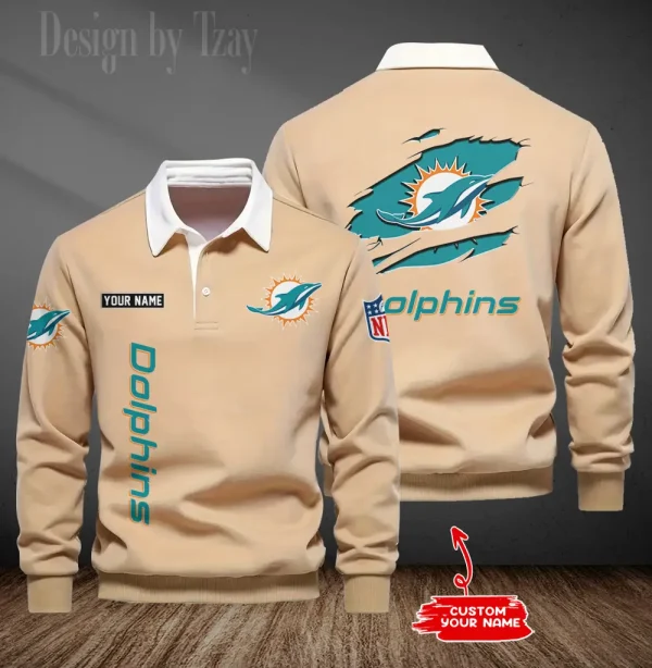 Miami Dolphins Long Sleeve Men's Golf Polo Shirt SPTLSMGPS052 - Image 6