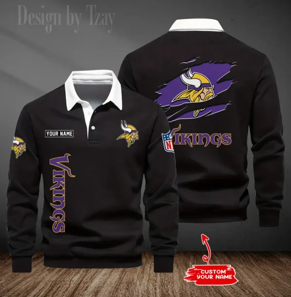 Minnesota Vikings Long Sleeve Men's Golf Polo Shirt SPTLSMGPS053