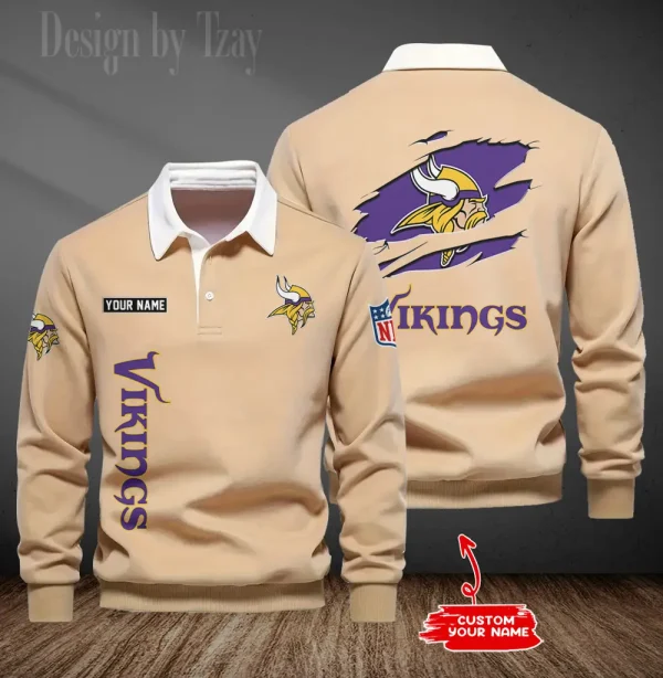 Minnesota Vikings Long Sleeve Men's Golf Polo Shirt SPTLSMGPS053 - Image 2