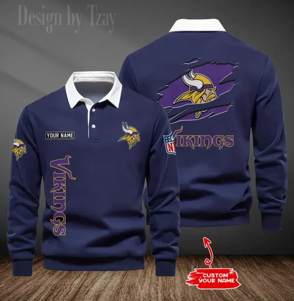 Minnesota Vikings Long Sleeve Men's Golf Polo Shirt SPTLSMGPS053 - Image 3