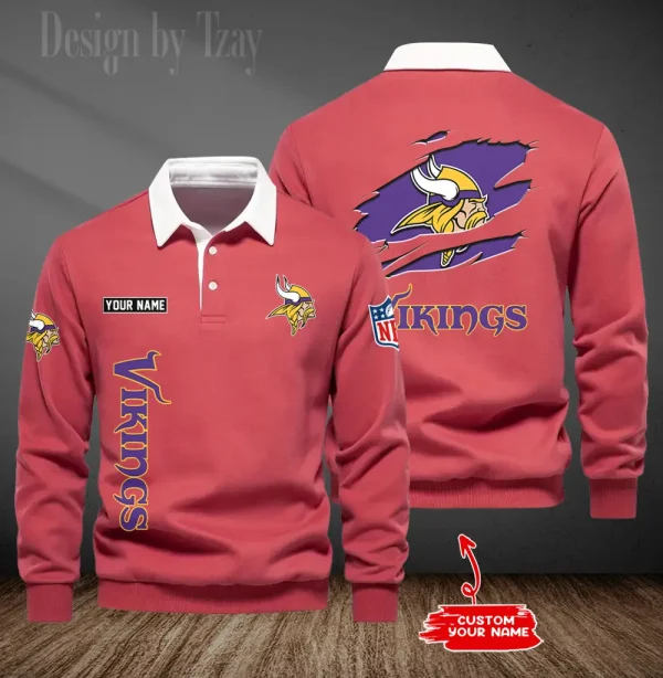 Minnesota Vikings Long Sleeve Men's Golf Polo Shirt SPTLSMGPS053 - Image 4
