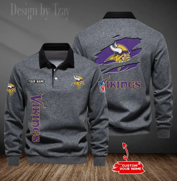 Minnesota Vikings Long Sleeve Men's Golf Polo Shirt SPTLSMGPS053 - Image 5