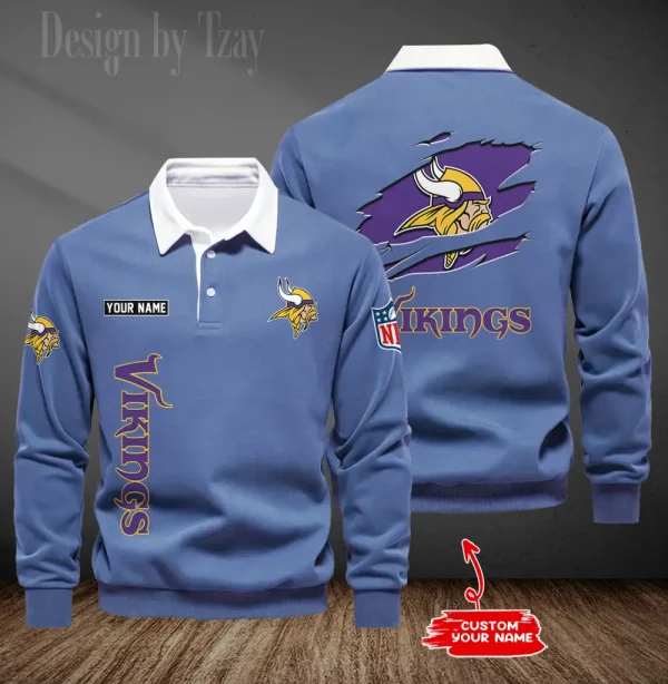 Minnesota Vikings Long Sleeve Men's Golf Polo Shirt SPTLSMGPS053 - Image 6