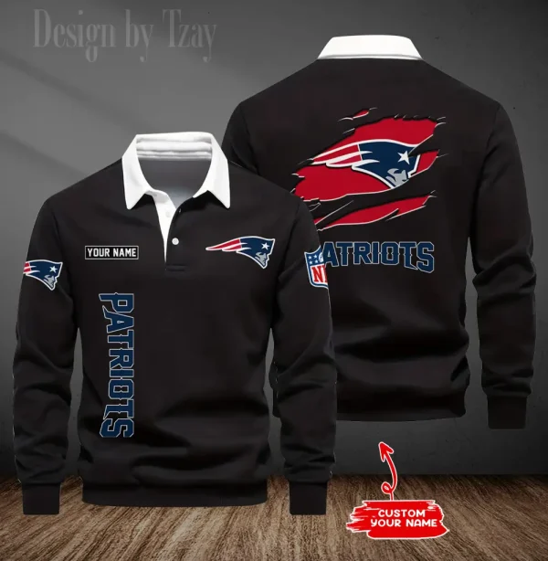 New England Patriots Long Sleeve Men's Golf Polo Shirt SPTLSMGPS054