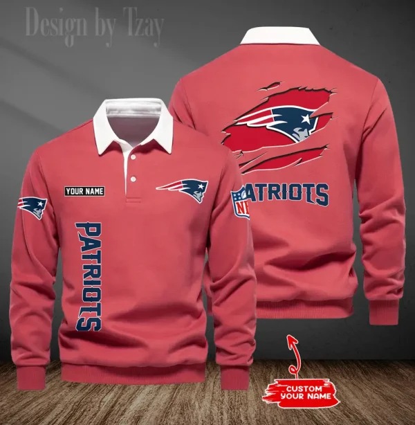 New England Patriots Long Sleeve Men's Golf Polo Shirt SPTLSMGPS054 - Image 2