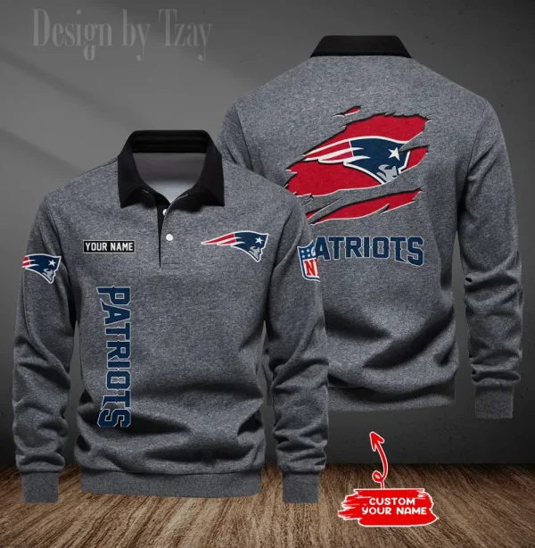 New England Patriots Long Sleeve Men's Golf Polo Shirt SPTLSMGPS054 - Image 3