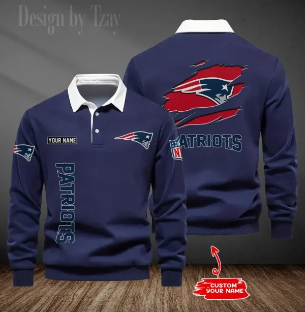 New England Patriots Long Sleeve Men's Golf Polo Shirt SPTLSMGPS054 - Image 5