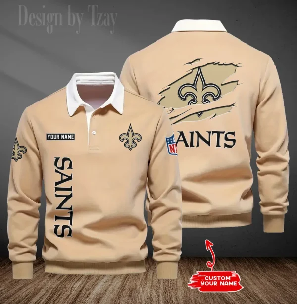 New Orleans Saints Long Sleeve Men's Golf Polo Shirt SPTLSMGPS055 - Image 2