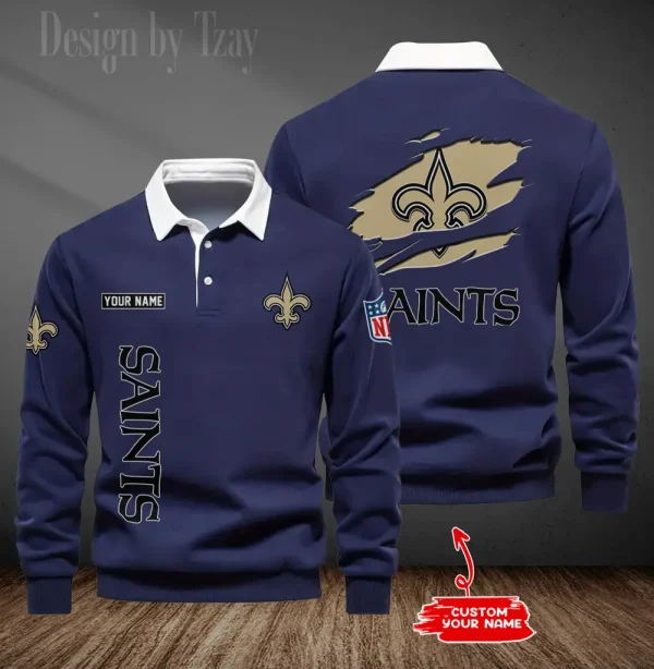 New Orleans Saints Long Sleeve Men's Golf Polo Shirt SPTLSMGPS055 - Image 3