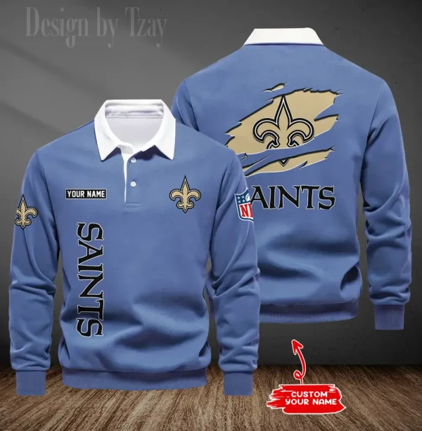 New Orleans Saints Long Sleeve Men's Golf Polo Shirt SPTLSMGPS055 - Image 4