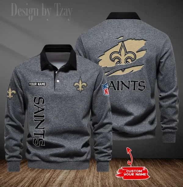 New Orleans Saints Long Sleeve Men's Golf Polo Shirt SPTLSMGPS055 - Image 5