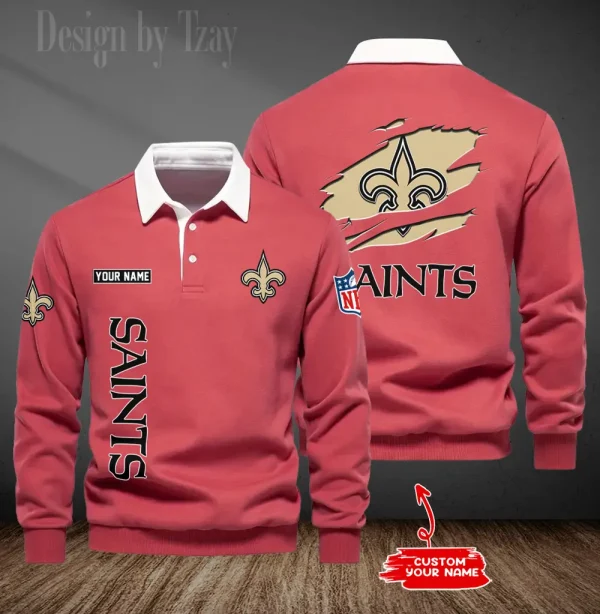 New Orleans Saints Long Sleeve Men's Golf Polo Shirt SPTLSMGPS055 - Image 6