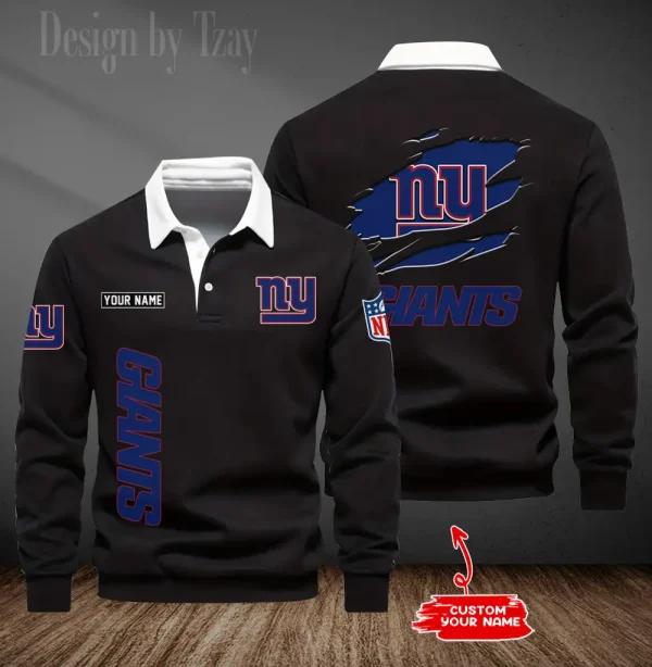 New York Giants Long Sleeve Men's Golf Polo Shirt SPTLSMGPS056