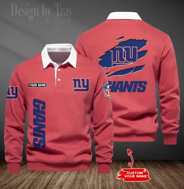New York Giants Long Sleeve Men's Golf Polo Shirt SPTLSMGPS056 - Image 2